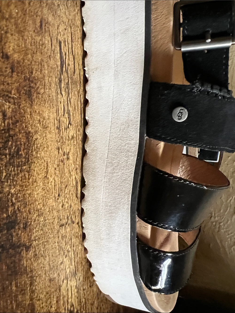 UGG Braelyn Black Patent & Suede Triple-Strap Sandals - Picture 8 of 10